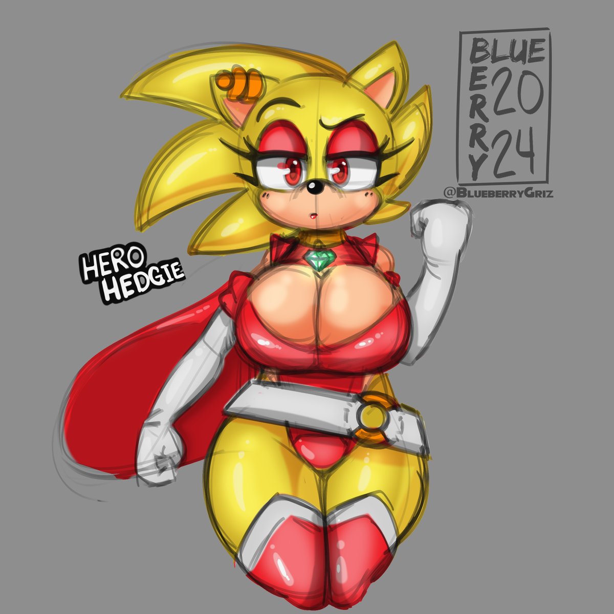 A super hero super sonic fem version who TOTALLY isnt a blue hedgehog; look out for HERO HEDGIE!