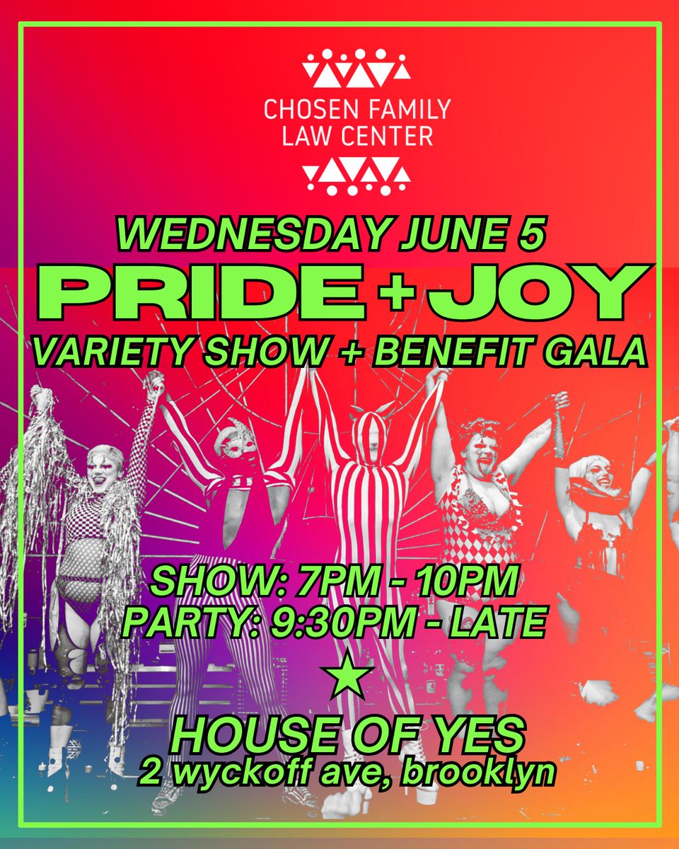 🌈 SAVE THE DATE! CFLC PRIDE PARTY & BENEFIT on JUNE 5, 2024 CFLC is proud to partner w/@HouseofYes in Brooklyn for a fabulous night of queer community connection & world-class performances! Book your calendar for Wed June 5 + make your travel plans! Tickets on sale NEXT WEEK!