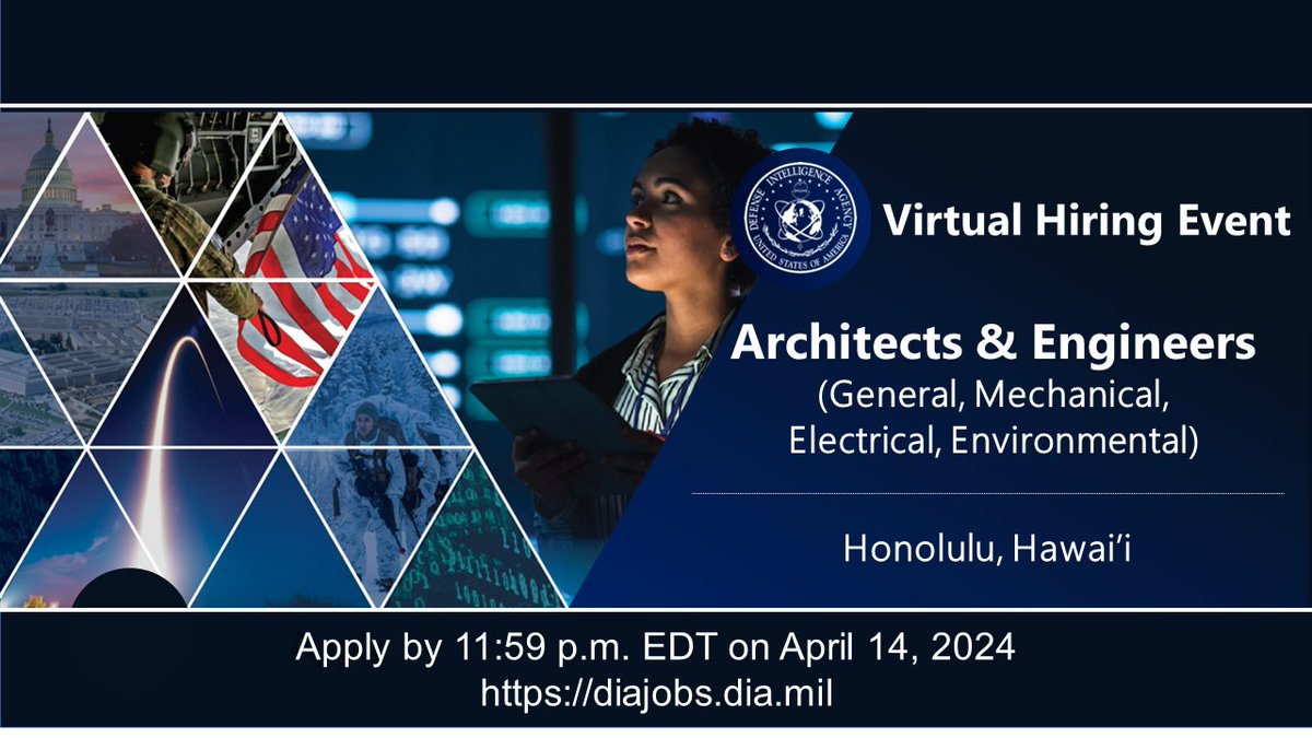 Want to defend the nation by day and hit the waves at night? We're hiring engineers and architects to work in Hawai'i. To check qualifications and apply, visit vacancy announcement 124426 at diajobs.dia.mil by April 14.
