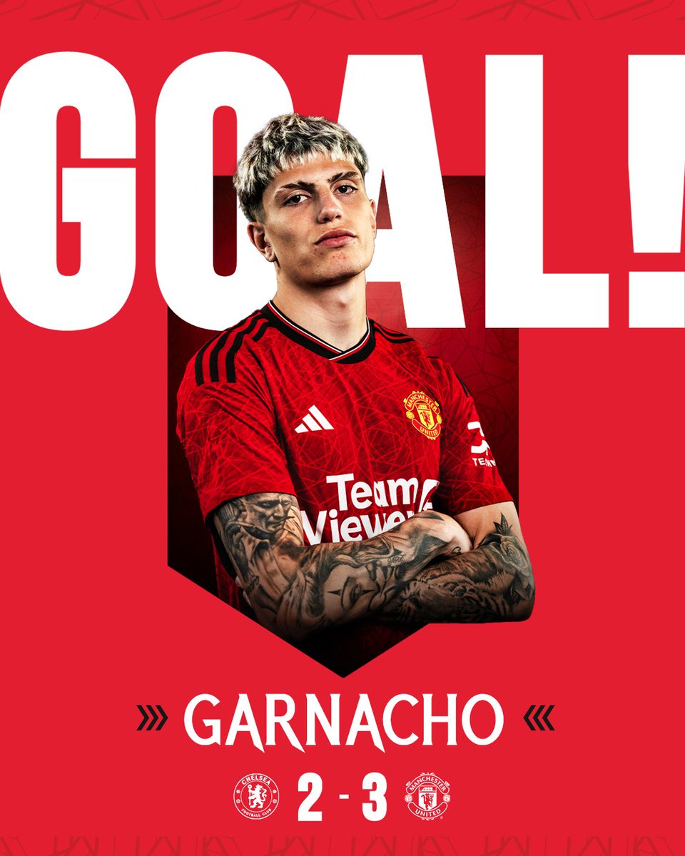 ManUtd's tweet photo. 💫 @Antony00 with the insane trivela cross, @AGarnacho7 with the deft header 😮‍💨

WE LEAD! 👊

#MUFC || #CHEMUN https://t.co/HVWJGSkZ0m