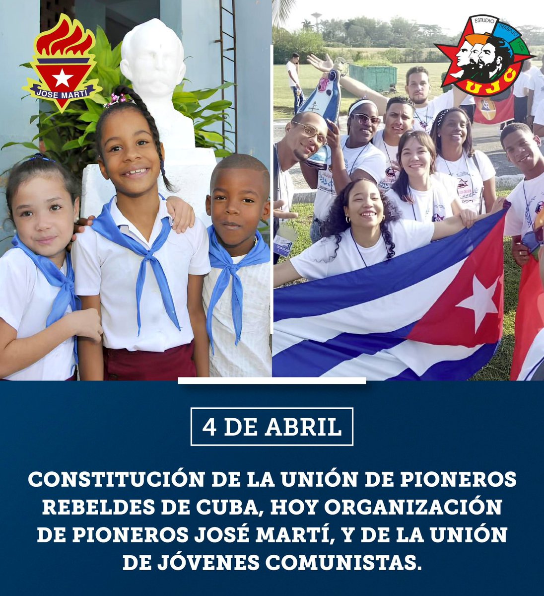Muchas felicidades a nuestros pioneros y jóvenes militantes comunistas en este día. La Patria os contempla orgullosa! #UnidosXCuba #CreaTuFelicidad