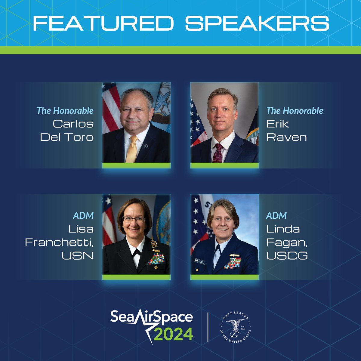 4 days to go until @SeaAirSpace! Looking forward to joining @USNavyCNO ADM Lisa Franchetti, @USMC GEN Christopher Mahoney, and @DOTMARAD RADM Ann Phillips on the Sea Service Chiefs Leadership Panel Monday. #SAS2024 #MaritimePower #USCG