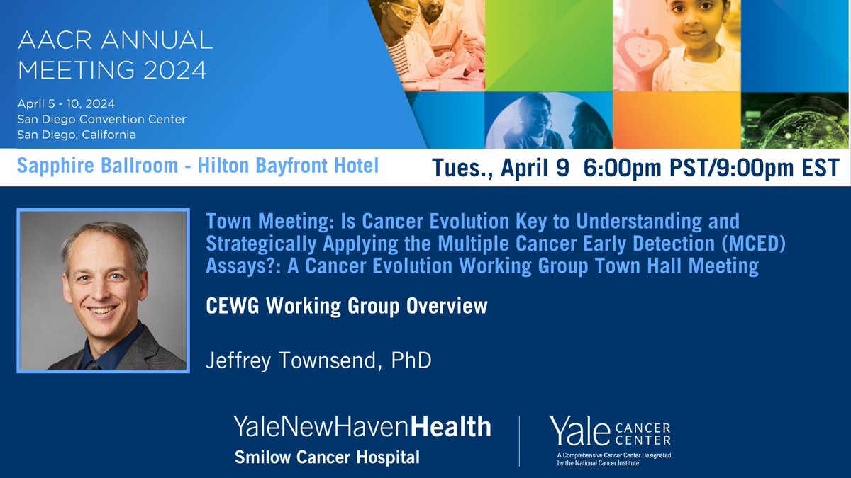 Tonight at 6pm PST/9pm EST, co-host of the Town Hall Meeting and co-chair of the @AACR Cancer Evolution Working Group @JeffTownsend will provide an overview of the working group. #AACR24 abstractsonline.com/pp8/#!/20272/s… @SmilowCancer @YaleMed @YNHH @YaleSPH