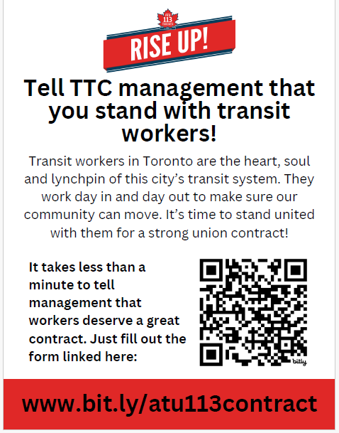 Tell TTC management that you stand with transit workers!