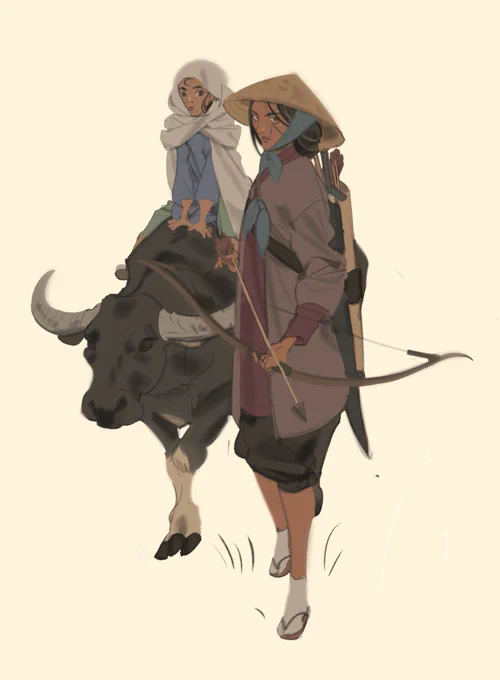 an original story set in a southeast asian fantasy i had in mind for a while..a village woman's homeland becomes ravaged by demons and she must take up her bow and blade and journey across the land w her deaf-mute daughter while protecting her from humans and non-humans alike 