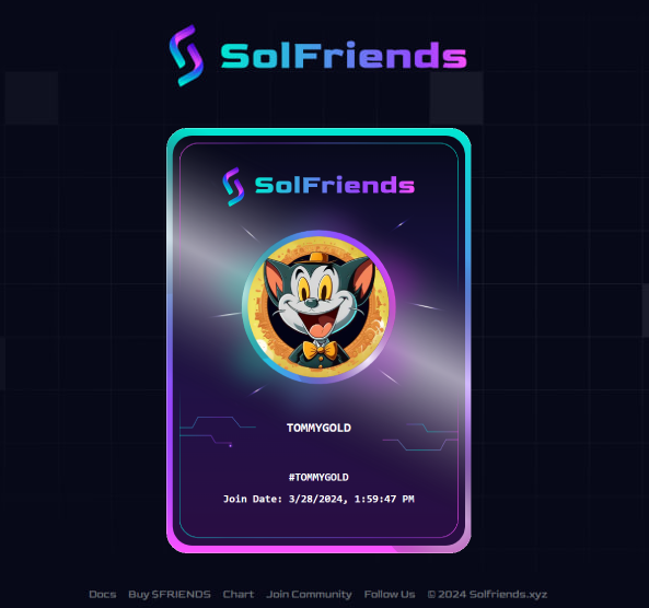 😻My social ID on #solana chain! What's not to like? Mint your ID now on dapp.solfriends.xyz Join the community now, Social Platform dapp is about to launch. Good entry now! #sol $SOL #crypto #socialfi #SolanaCommunity #SolanaNFT #SolanaNFTs #solana #socialid