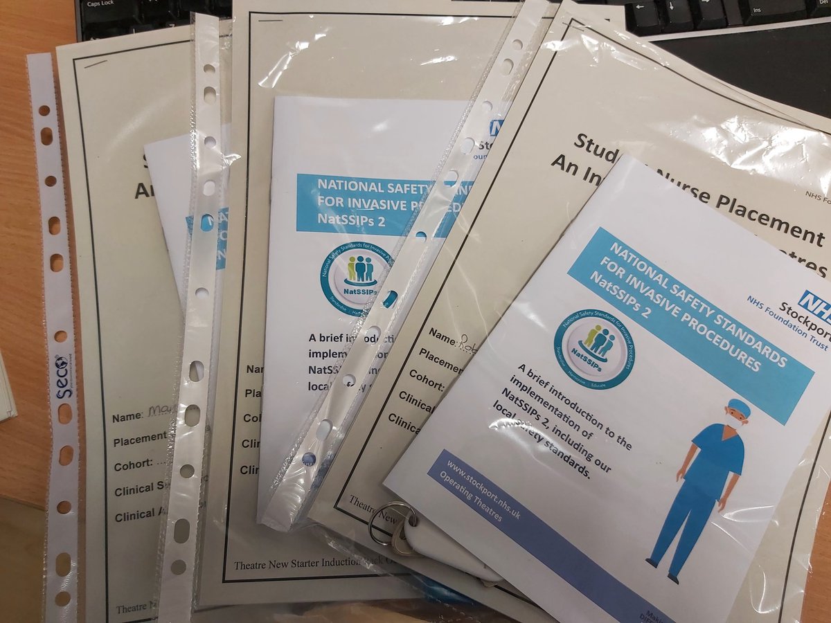 Prep and welcome packs for our new team members and #studentnurses on placement with us @SteppingHillMOT @StockportNHS sharing the fundamental principles of patient safety with  @NatSSIPs2 @CPOC_News #periop @SaferSurgeryUK @sworthy1979 @amandamary26 @colpiatt @BUnwin9