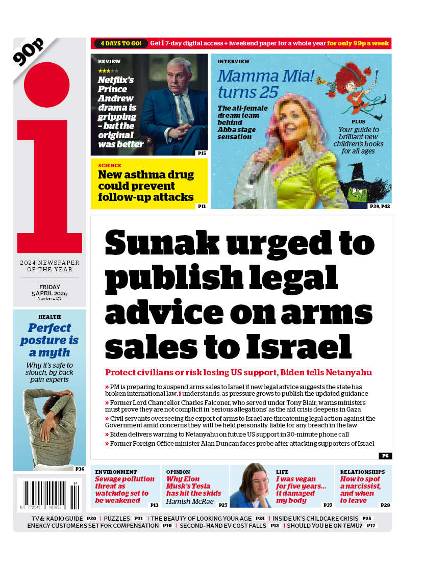 I: Sunak urged to publish legal advice on arms sales to Israel #TomorrowsPapersToday