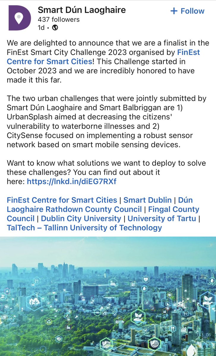 Great to be included as finalists with @Smart_D_L in the Smart City Challenge!