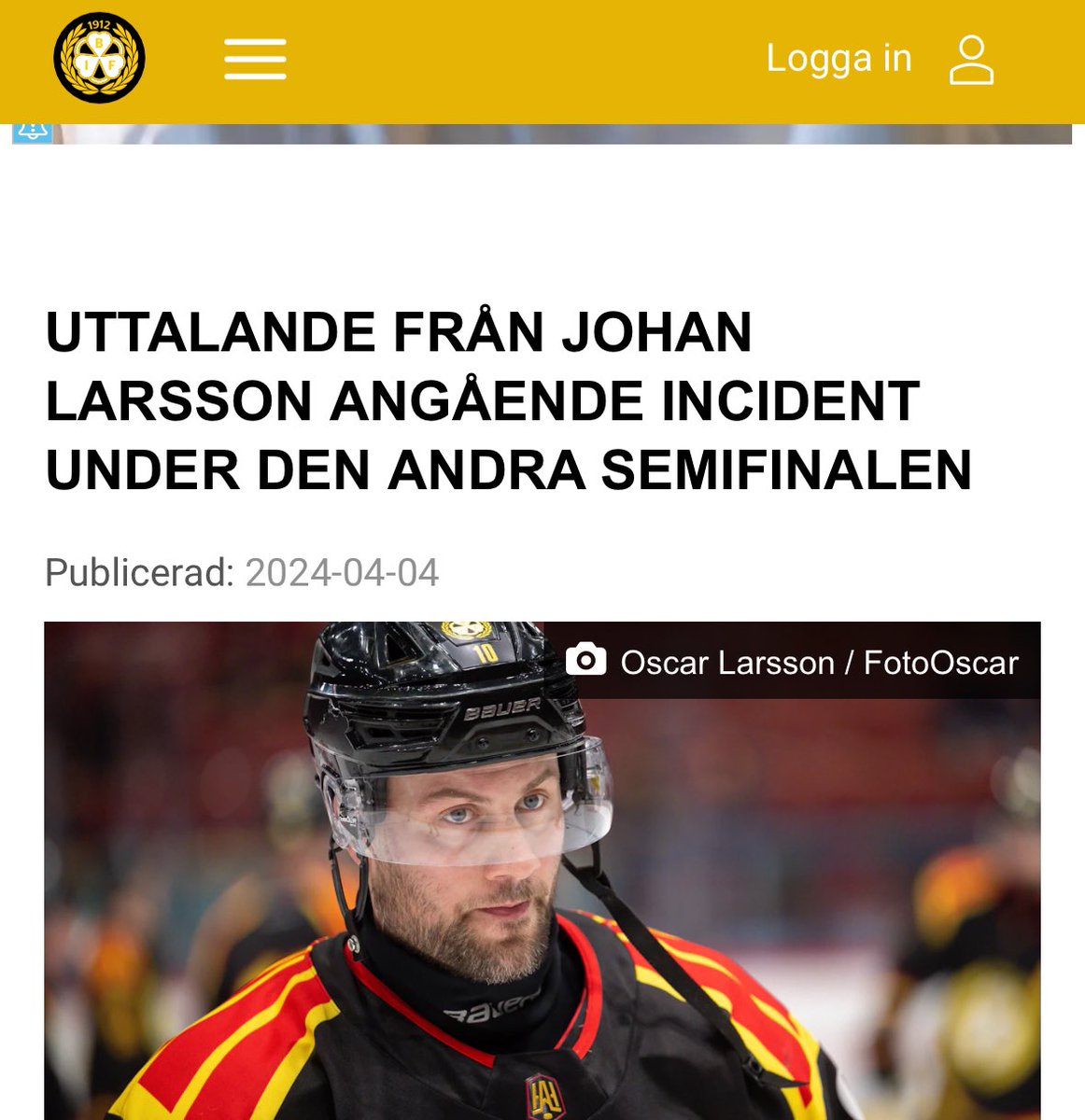 ”angående incidenten under den andra semifinalen” 
Var är uttalandena för resterande av gångerna under säsongen kapten Johan Larsson betett sig illa mot TV-gänget då? 🧐