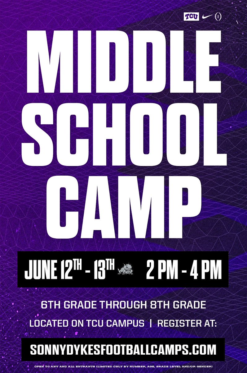 Lots of opportunities this summer for players to elevate their game! Register here: sonnydykesfootballcamps.totalcamps.com/shop/EVENT