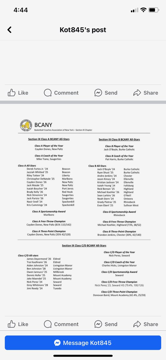 Congratulations to Chris DeNatale for earning a BCANY Section 9 Class A All-Star recognition. 

Also the Marlboro Dukes Boys Basketball team won the BCANY Section 9 Sportsmanship Award. 

Great job Dukes!!!
#GoDukes