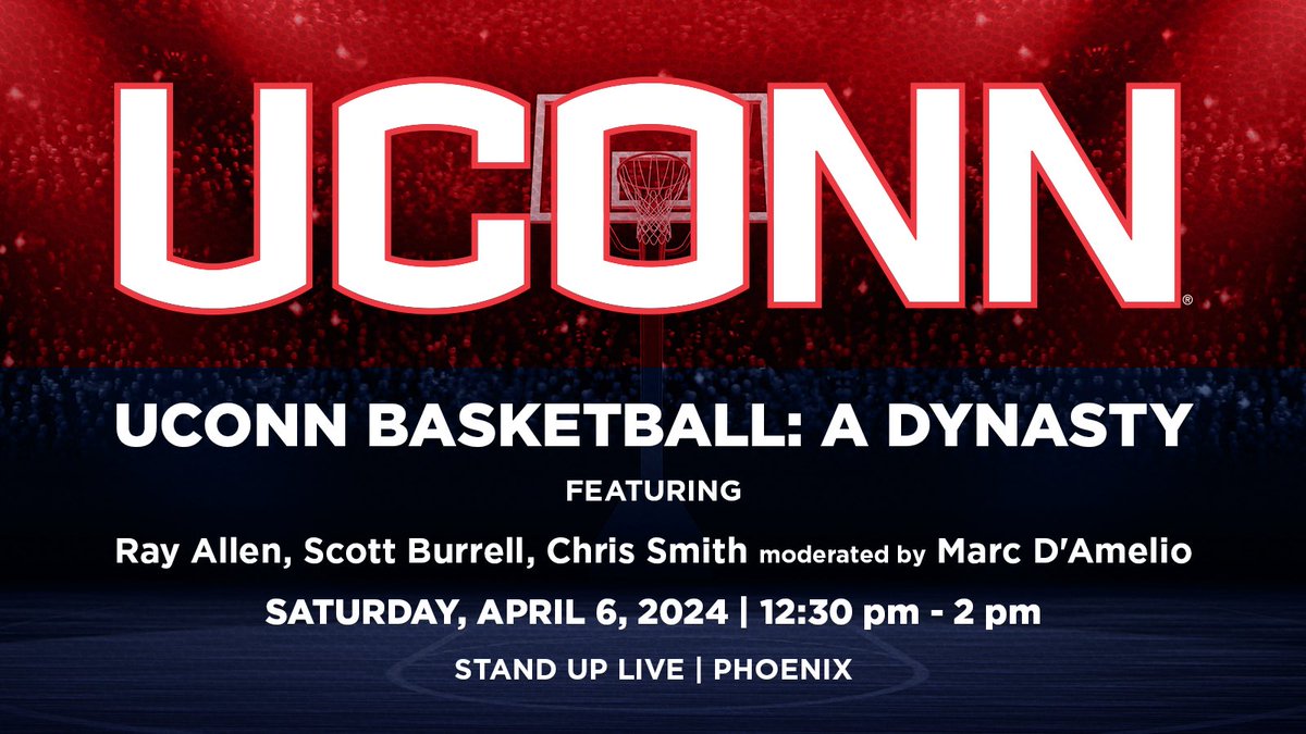 I am honored to moderate @uconnmbb legends Ray Allen, Scott Burrell, and Chris Smith in Phoenix! Join us for UConn Basketball. Proceeds benefit UConn Men’s Basketball Husky Athletic Scholarships. @scottburrell24 @huskiesalltime1 Purchase tickets at bit.ly/4cMOqC7