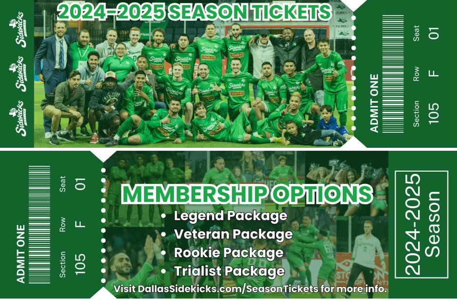 Sidekicks Fans, it's not too early to start getting ready for next season. Get your 2024-2025 Season Tickets today! 🎟️ Various Season Ticket Memberships are available for the 2024-2025 season. Visit 🔗 DallasSidekicks.com/SeasonTickets for more information. #SidekicksRising