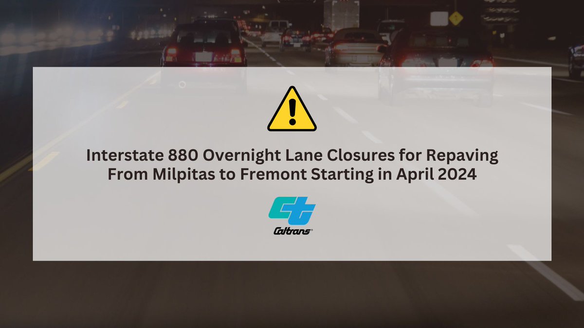 Starting this month, Caltrans is conducting rehabilitation work on I-880 in Fremont. The work will be performed predominantly at night to minimize impact to motorists with one or more lanes closed overnight. For more info, visit dot.ca.gov/caltrans-near-…