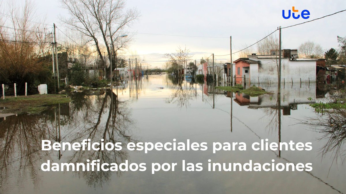 El Directorio de UTE, sensible a la situación que viven las familias de distintos lugares del país como consecuencia de las inundaciones, aprobó nuevos beneficios para los clientes damnificados por estos eventos. Esto complementa las medidas vigentes ya otorgadas anteriormente.