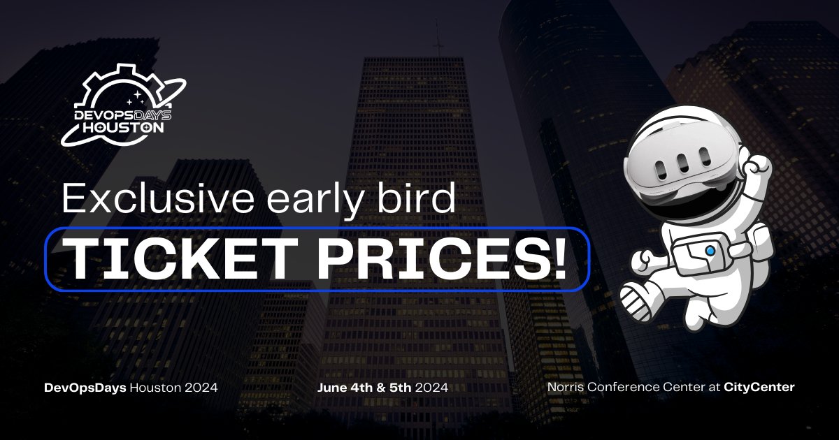 Don't miss out and be among the first to get your tickets at preferential pricing and extra benefits. See you at DevOps Days 2024. All ticket information here: tickets.devopsdays.org/devopsdays-hou…

#DevOpsDays2024 #EarlyBird #SpecialOffer #Tickets