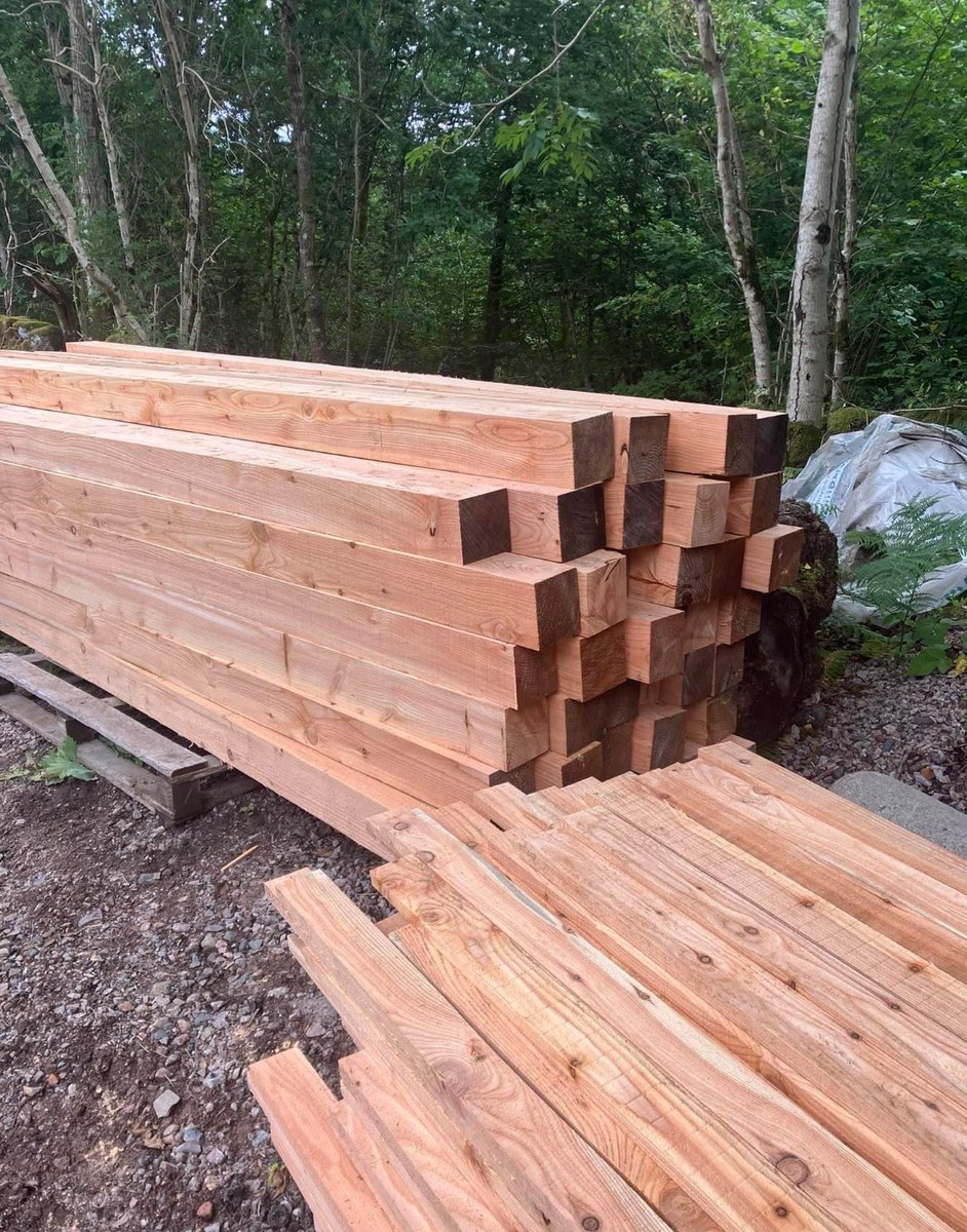 Nearly completed a 70metre long Larch roadside fence to enclose my house and garden. All the material was sawn on site with a mobile Woodmizer from logs grown on the Forrest Estate, only a few miles away,