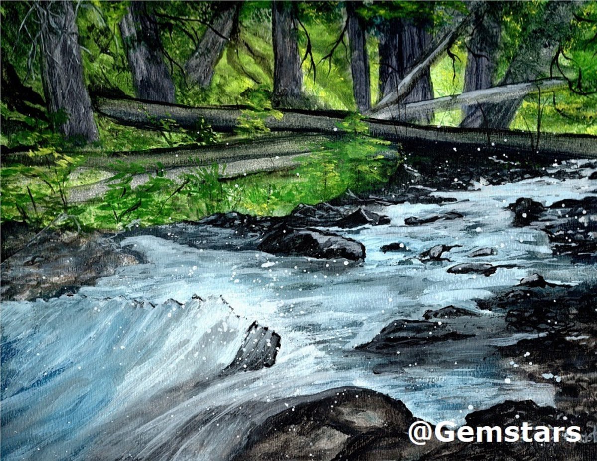 Top of the Falls watercolor painting on paper. #Gemstar #Gemstars #artist #art #watercolor #waterfall #originalart #BritishColumbia #Canada #Green #nature 🙂