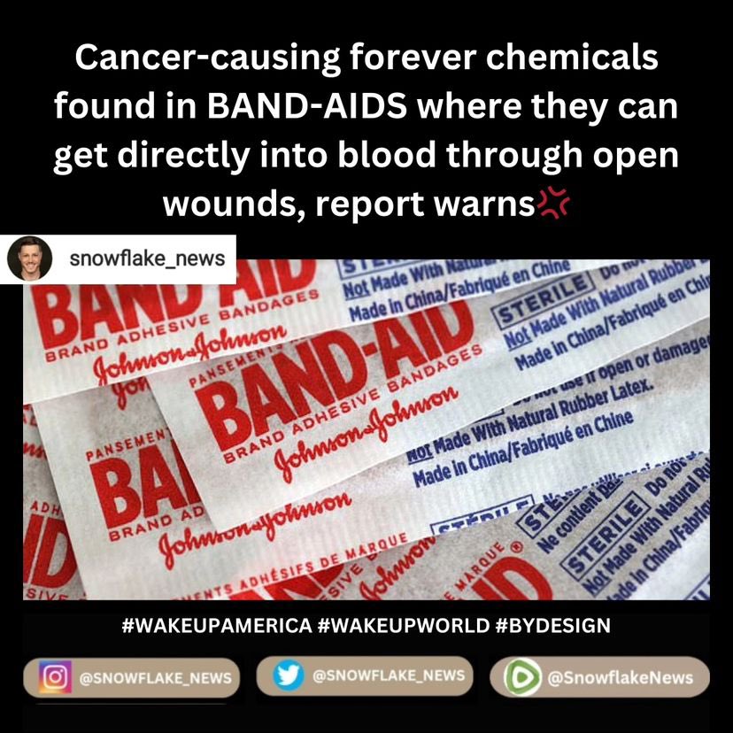 🆘🆘🆘☠️☠️☠️Bandages from some of the most well-reputed brands, including Band-Aid and Curad, contain dangerous levels of forever chemicals, a shock report shows. Testing by a leading watchdog found the chemical fluorine in over two dozen different bandages that can be found in…