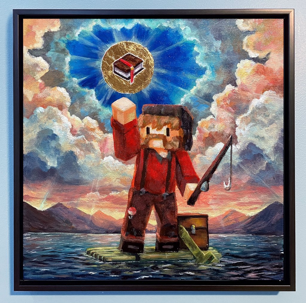 The Hermitcraft Charity Auction includes this painting created by yours truly! It’s on real canvas, and the gold foil was applied by hand!! Original design by @_InkGhoul ✨ Link: tiltify.com/@hermitcraftgo… #Hermitcraft #hermittwt
