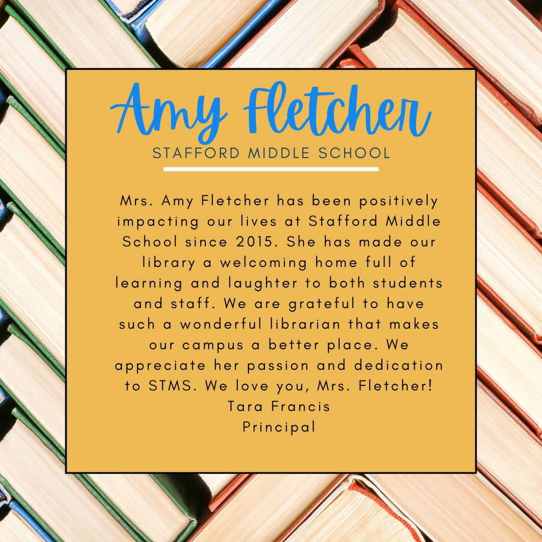 Amy, we LOVE love love you and your amazing librarian skills! Happy #NationalSchoolLibrarianDay! @StaffordSpartn #FISDelevate