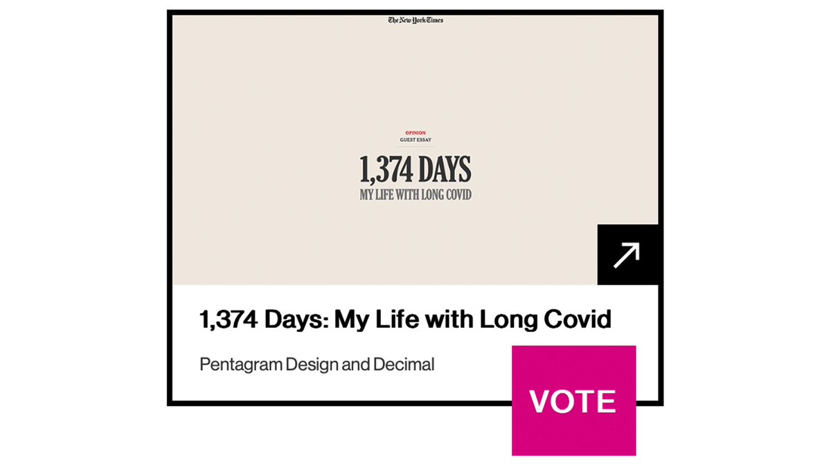 .@giorgialupi’s @nytimes visual essay on Long Covid has been nominated for @TheWebbyAwards People’s Voice Award for Best Data Visualization! Vote for the project and check out the other nominees: vote.webbyawards.com/PublicVoting#/…