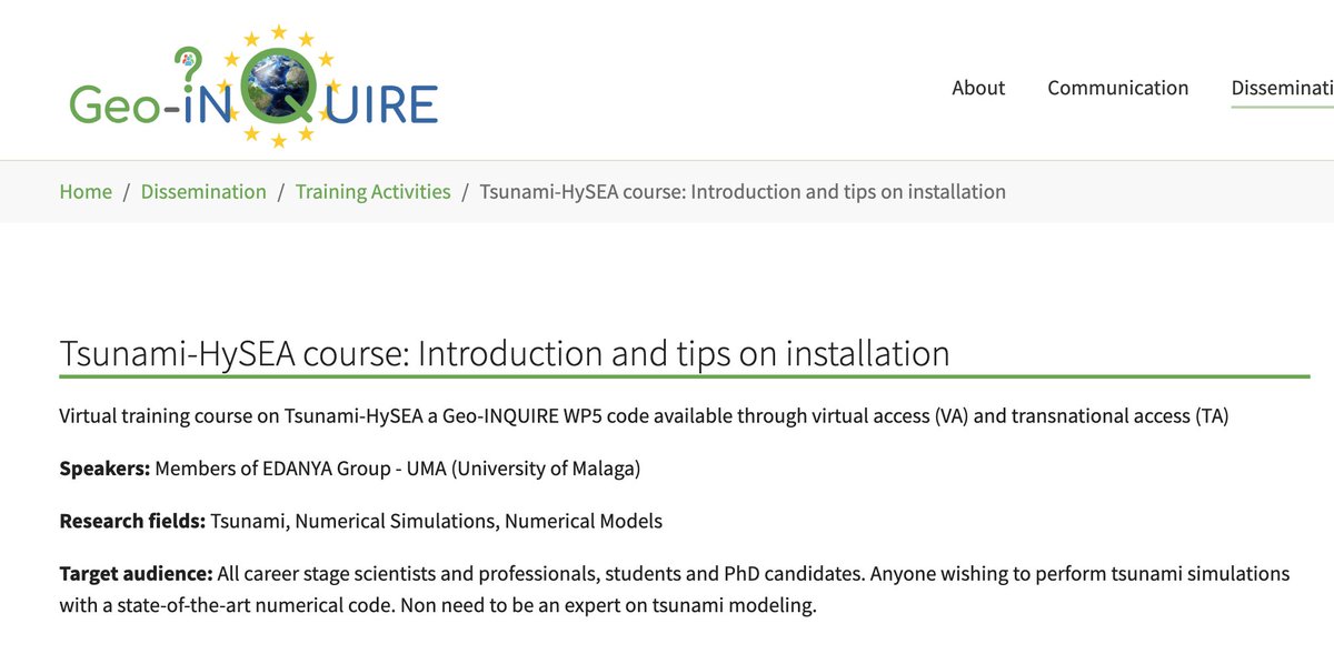 Jorge Macías Sánchez (@jorgemacsan) on Twitter photo Interested in learning the basics of the Tsunami-HySEA code? Ready for a free two-day training course? It is coming soon: 23-24 April. You have to register here:
geo-inquire.eu/dissemination/…
<a href="/Cheese_CoE/">ChEESE CoE</a> <a href="/dtgeo_eu/">DT-GEO</a> <a href="/DigitalEU/">Digital EU 🇪🇺</a> <a href="/Red_mathin/">Red math-in</a> <a href="/EuroHPC_JU/">EuroHPC Joint Undertaking</a> <a href="/RES_HPC/">RES</a> <a href="/SINAMOT_CR/">Sistema Nacional de Monitoreo de Tsunamis UNA-UCR</a> <a href="/CCOTsunami/">CCO-Tsunami</a> Interested in learning the basics of the Tsunami-HySEA code? Ready for a free two-day training course? It is coming soon: 23-24 April. You have to register here:
geo-inquire.eu/dissemination/…
<a href="/Cheese_CoE/">ChEESE CoE</a> <a href="/dtgeo_eu/">DT-GEO</a> <a href="/DigitalEU/">Digital EU 🇪🇺</a> <a href="/Red_mathin/">Red math-in</a> <a href="/EuroHPC_JU/">EuroHPC Joint Undertaking</a> <a href="/RES_HPC/">RES</a> <a href="/SINAMOT_CR/">Sistema Nacional de Monitoreo de Tsunamis UNA-UCR</a> <a href="/CCOTsunami/">CCO-Tsunami</a>