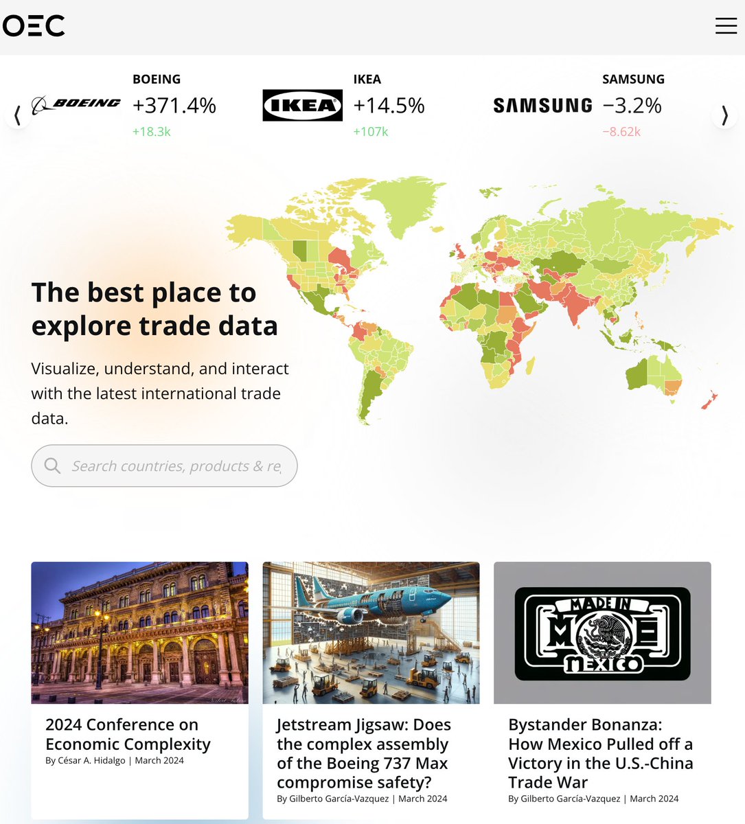 🚀 We just shipped our April update to the OEC and believe me it’s a banger! Academic discount, Boeing company profile, 2 new blog posts, data explorer updates and more… 👇

oec.world