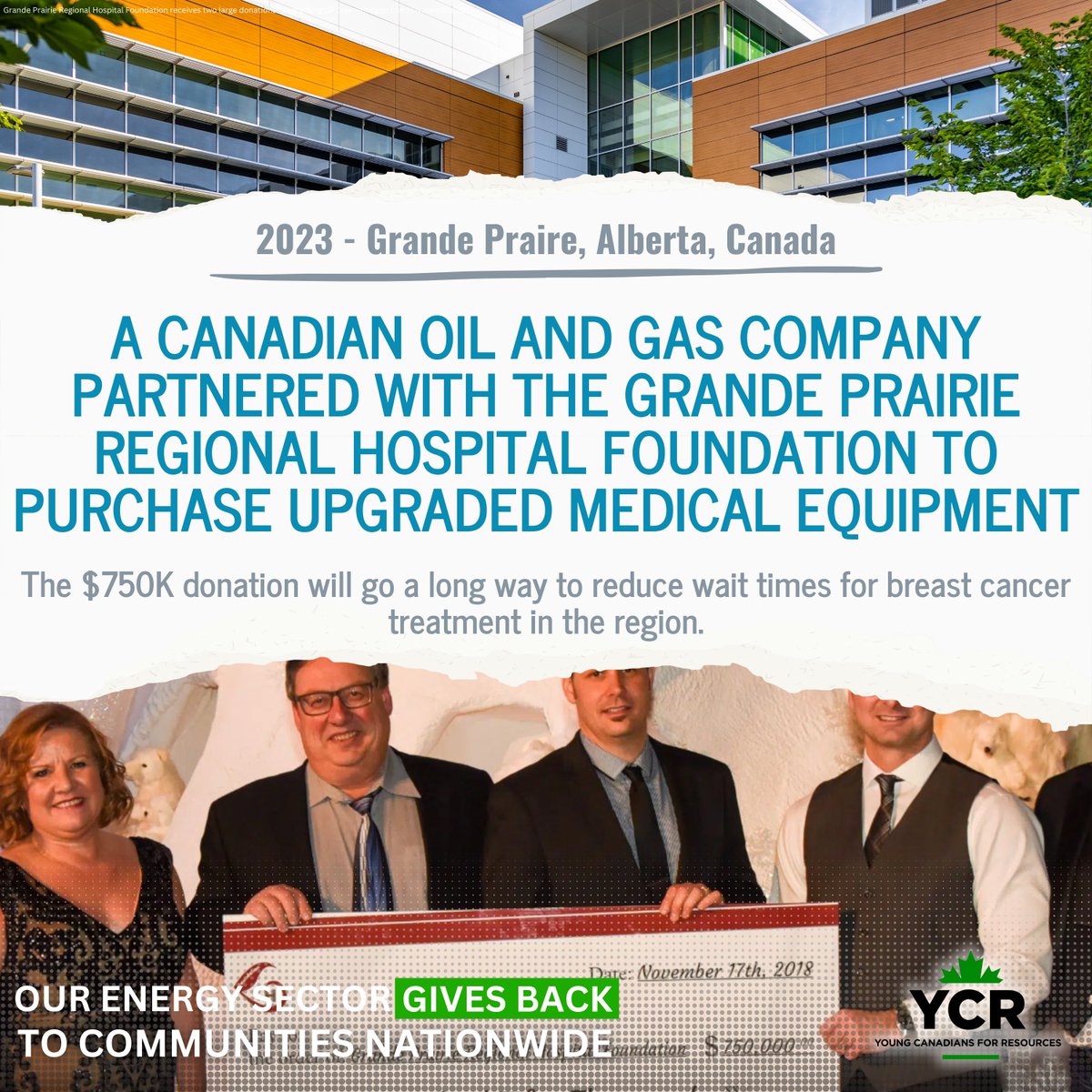 🍁 Our energy sector gives back to communities.

The Grande Prairie Regional Hospital Foundation received a generous $750K donation by an oil and gas company, which will go a long way to reduce wait times for breast cancer treatment. 🙏

#GrandePrairie #Alberta #oilandgas