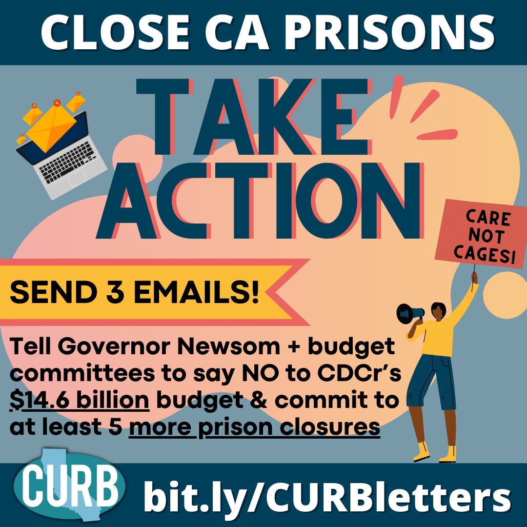 CALL TO ACTION! Send letters to Governor Newsom and budget committee members urging the state to reduce CDCr’s bloated budget, commit to at least 5 more prison closures, and invest in community-based resources that truly make us safe 📷 bit.ly/CURBletters @CURBprisons 🧵