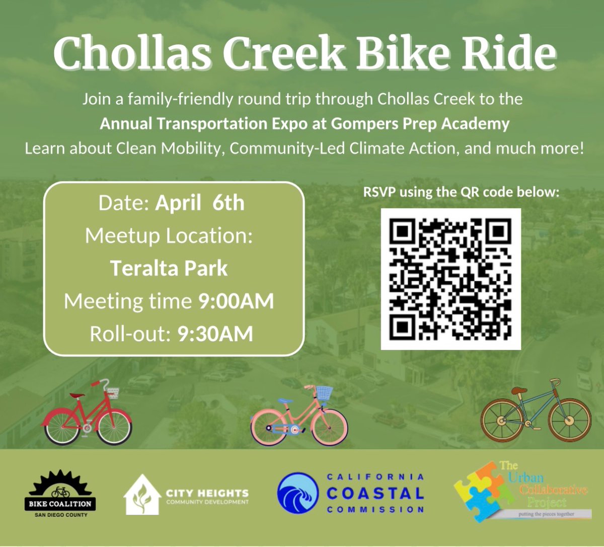 Come join the @LiveWoWBus and the @sdbikecoalition at this free family event this Saturday, April 6th 9AM-1 PM. The Live WoW is bringing San Diego County resources. You can register for the bike ride using the QR code below. See you there!