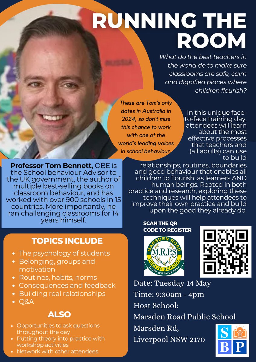 Exciting times at @MarsdenRoad We are proud to partner with @SharingBestPrac to host @tombennett71 for his Sydney PL event - Running the Room - on 14/5/24. Book tickets here eventbrite.co.uk/e/running-the-…