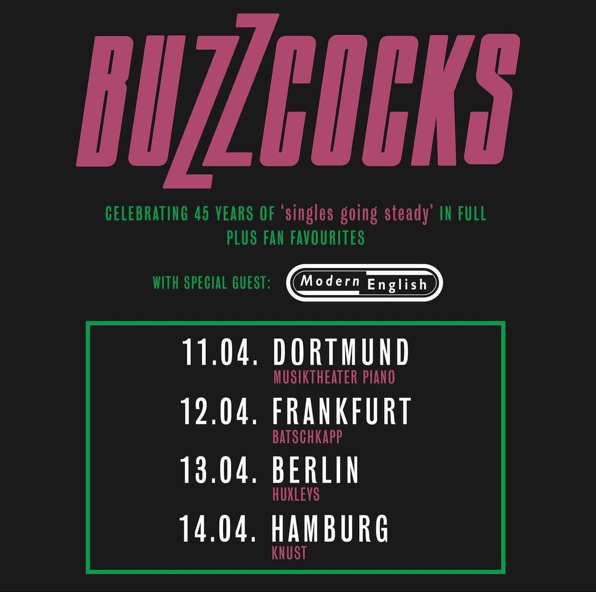 One week from today, we kick things off in Europe with The Buzzcocks. 

Dortmund is already sold out, and tickets are moving fast on our shared dates in Germany. Get them while you can at the link in bio. 

Bis bald!