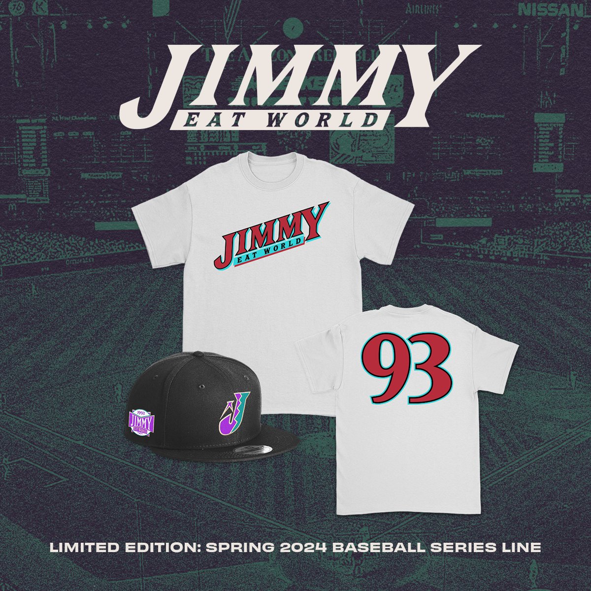 Shop the 2024 Baseball Series Snapback Hat + Tee now available in the official store!! ⚾️🧢 jimmyeatworld.store