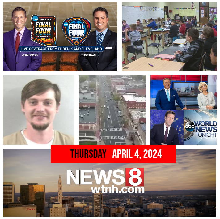 TONIGHT AT 6 on @WTNH we're with UConn in Arizona and Ohio. Plus hundreds of jobs being lost in Hartford, also a murder for hire plot, destructive crimes in Manchester, help for police on the shoreline and much more tonight at 6.