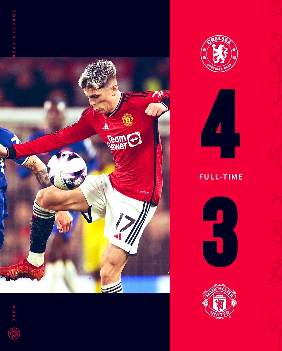 Fin du match : 4-3. Encore une fin de match catastrophique ! Un grand merci à l’arbitre pour les 2 penaltys ultra généreux mais la prestation état pas fabuleuse non plus … La saison est-elle finie ?! #MUFC #CHEMUN