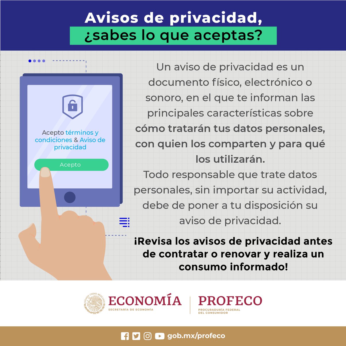 👀¿Conoces el uso que las empresas dan a tus datos personales y con quién los comparten? Todo proveedor que trate datos personales, sin importar su actividad, debe poner a tu disposición su #AvisoDePrivacidad. ¡Revísalo antes de contratar o renovar un servicio!