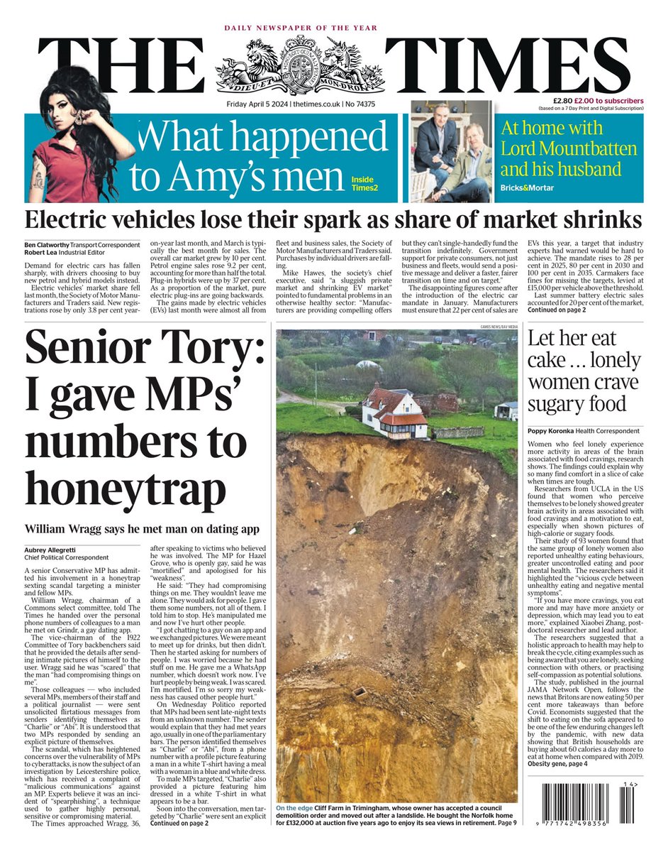 THE TIMES: Senior Tory: I gave MPs numbers to honeytrap #TomorrowsPapersToday