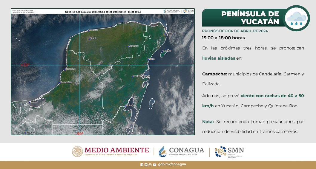 #Lluvias aisladas, se esperan durante las siguientes 3 horas en los estados del centro de #México y la #PenínsulaDeYucatán.

Obtén los detalles aquí ⬇️