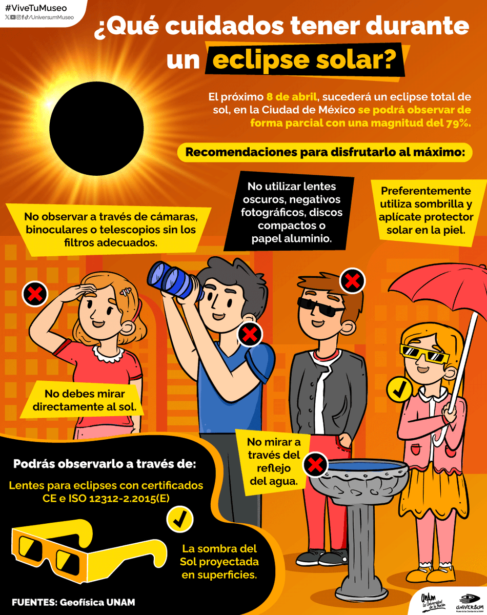 UNAM_MX's tweet photo. Para observar el #GranEclipseMexicano2024 🌔, debes proteger tus ojos. @UniversumMuseo recomienda 👇:
#EclipseSolar2024 https://t.co/OaKEHFsZfk