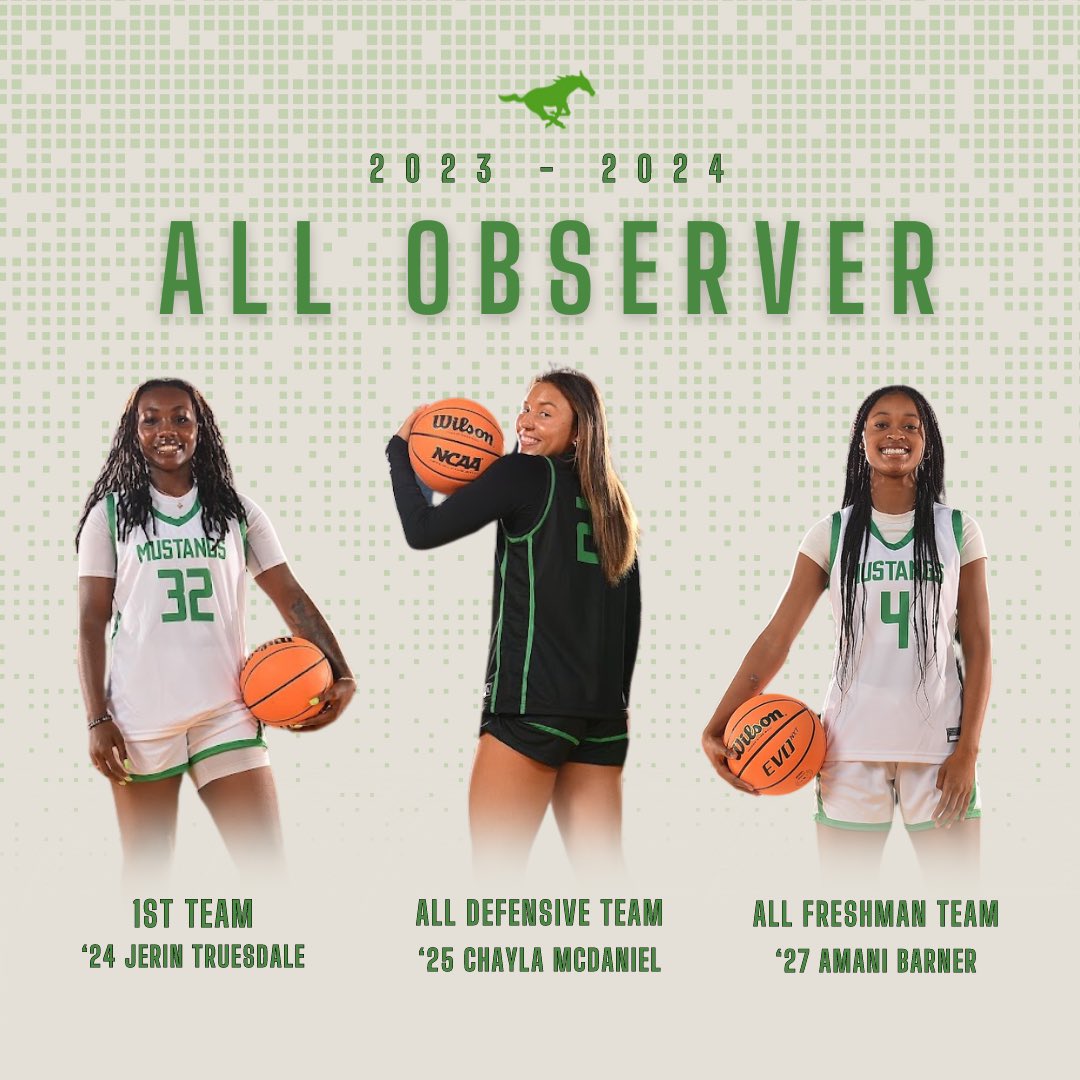 3 Mustangs with All Observer awards 🐎💚 

<a href="/JerinTruesdale/">Jerin Truesdale</a> - 1st Team All Observer 
<a href="/chaylamcdaniel/">Chayla McDaniel</a> - All Defensive Team
Amani Barner - All Freshman Team
