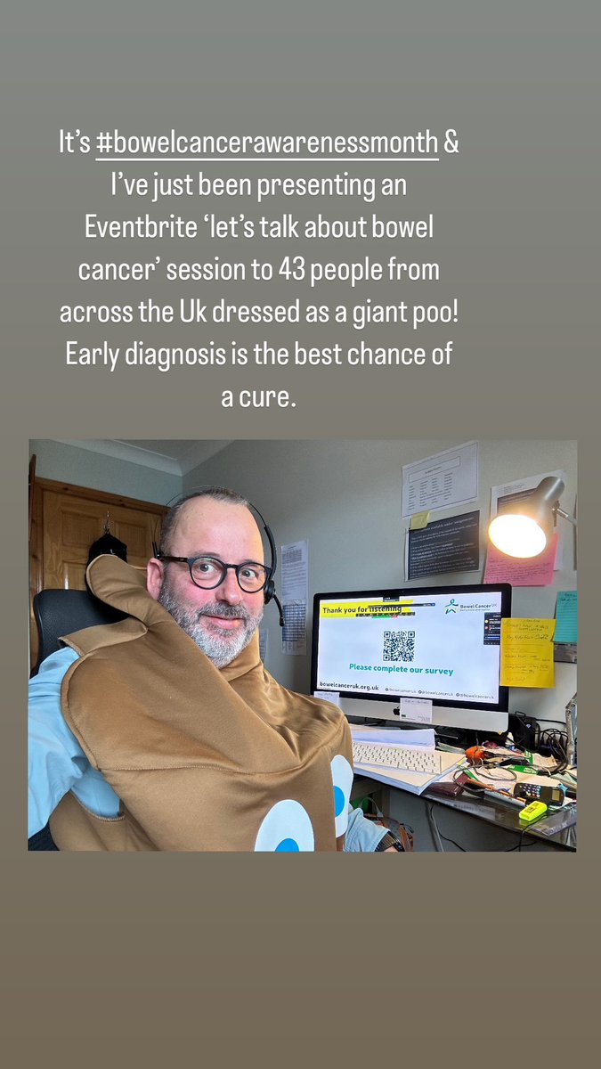 A real buzz to deliver the first Eventbrite #BowelCancerAwarenessMonth session for @bowelcanceruk earlier, in my poo costume!