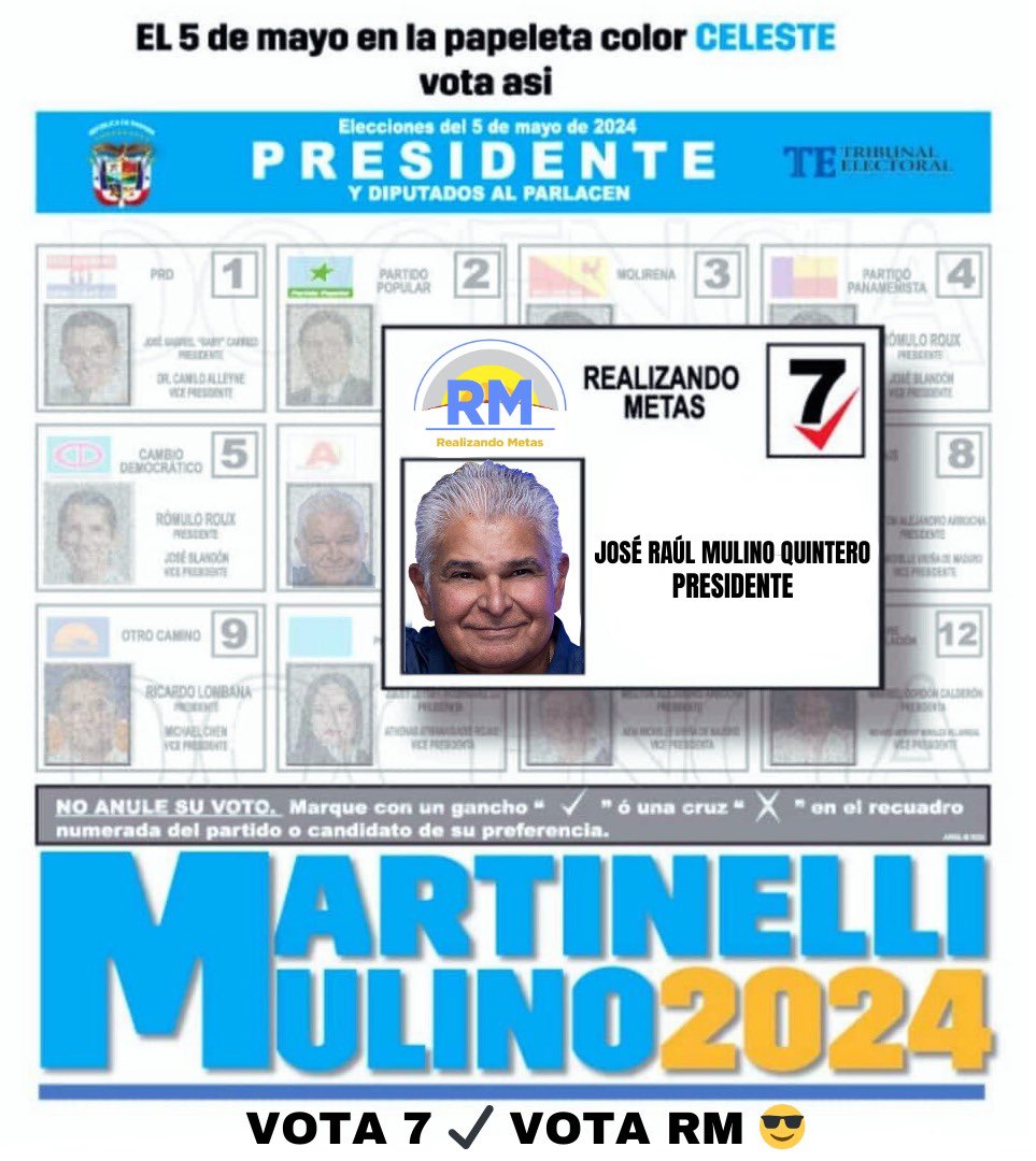 camachocastro's tweet photo. La oficial y la que te explica cómo votar por José Raúl Mulino. Porque Martinelli es Mulino; Mulino es Martinelli. https://t.co/zVGC6slnWY