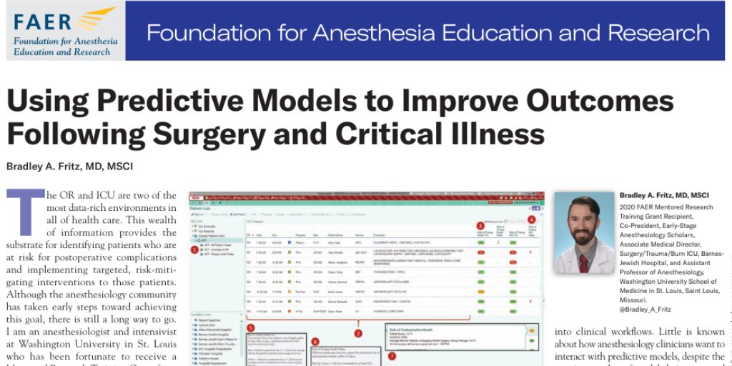FAER (@faeranesthesia) on Twitter photo pubs.asahq.org/monitor/articl…
Don’t miss 2020 #FAERgrantee <a href="/Bradley_A_Fritz/">Bradley Fritz</a>’s in this month’s issue of <a href="/ASAMonitor/">ASA Monitor</a>, highlighting his research in relation to critical illness & care.
You can also learn more in Dr. Fritz’s #InvestigatorsOnTheElevator video: youtube.com/watch?v=bD1kFb… pubs.asahq.org/monitor/articl…
Don’t miss 2020 #FAERgrantee <a href="/Bradley_A_Fritz/">Bradley Fritz</a>’s in this month’s issue of <a href="/ASAMonitor/">ASA Monitor</a>, highlighting his research in relation to critical illness & care.
You can also learn more in Dr. Fritz’s #InvestigatorsOnTheElevator video: youtube.com/watch?v=bD1kFb…