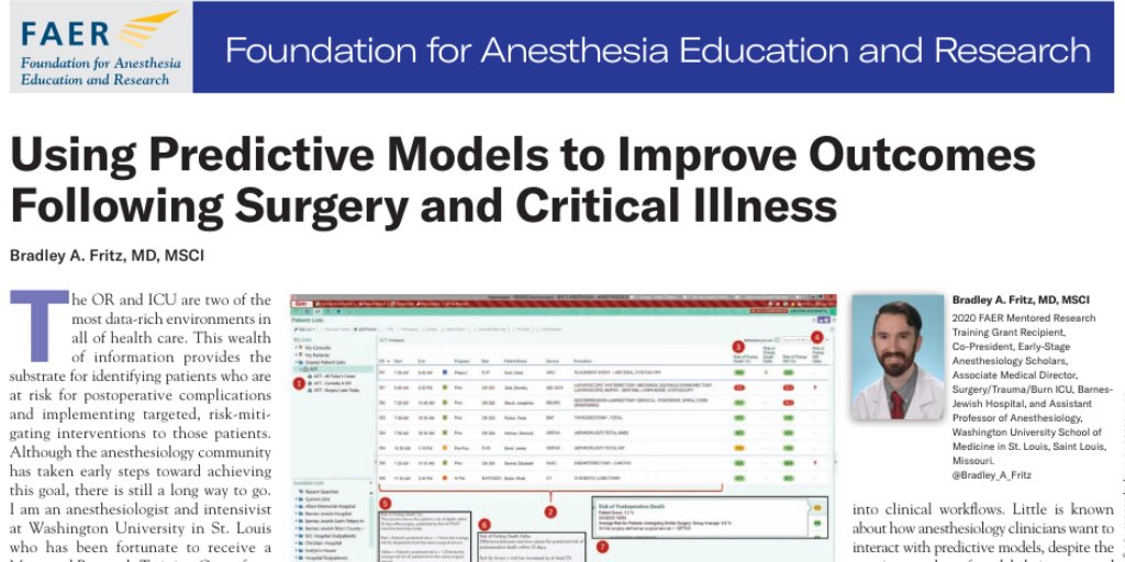 pubs.asahq.org/monitor/articl… Don’t miss 2020 #FAERgrantee @Bradley_A_Fritz’s in this month’s issue of @ASAMonitor, highlighting his research in relation to critical illness & care. You can also learn more in Dr. Fritz’s #InvestigatorsOnTheElevator video: youtube.com/watch?v=bD1kFb…