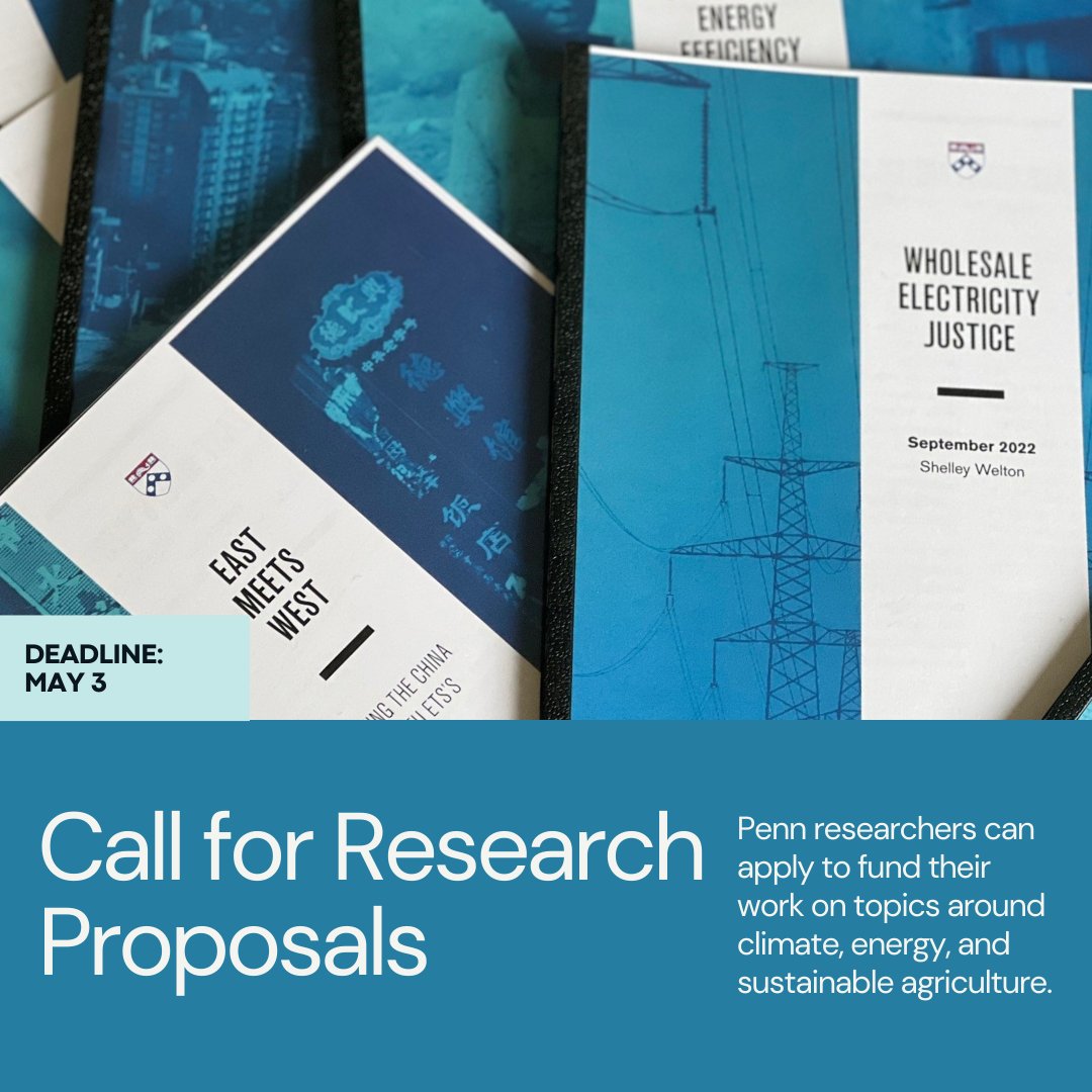 Our call for grants 2024-2025 is now open! @Penn faculty, postdocs, and doc students are encourage to apply to fund their research in areas around climate, energy, and sustainable agriculture. Browse our preferred research topics, and apply before May 3! bit.ly/43IzMHI