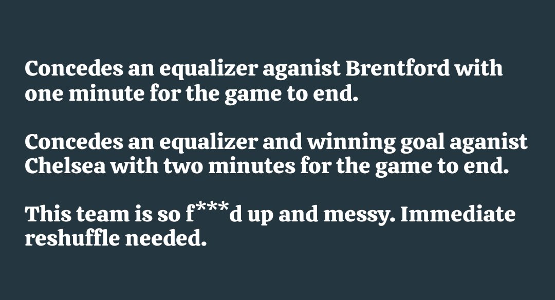 Biggest disappointment of the season.....if you can't contain a lead for just 2min then you don't need to even think about European Football. #CHEMUN