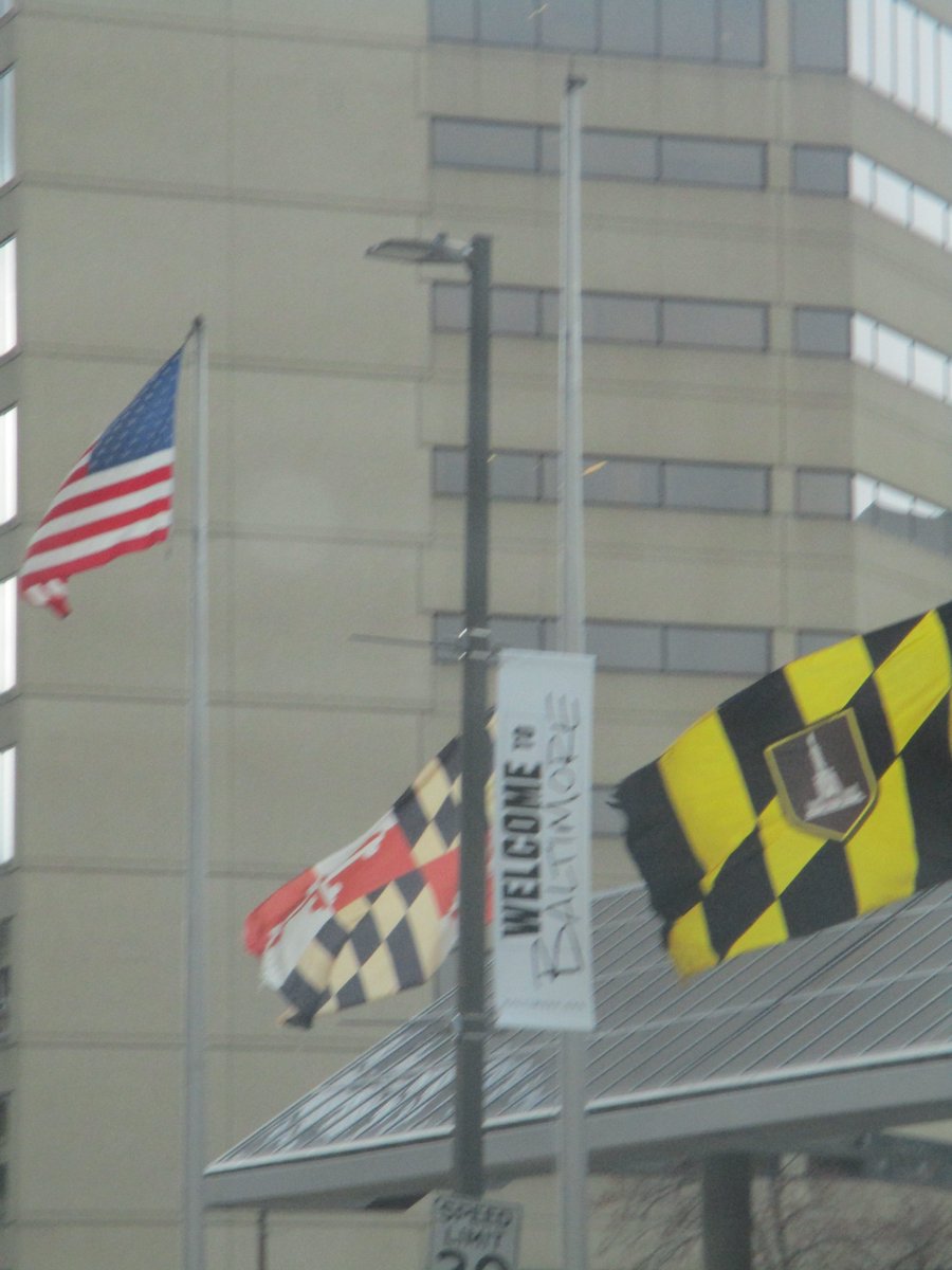 the Baltimore and state flag of Maryland are at half mast in memory of the Key Bridge #KeyBridge  #PrayForBaltimore #baltimorestrong