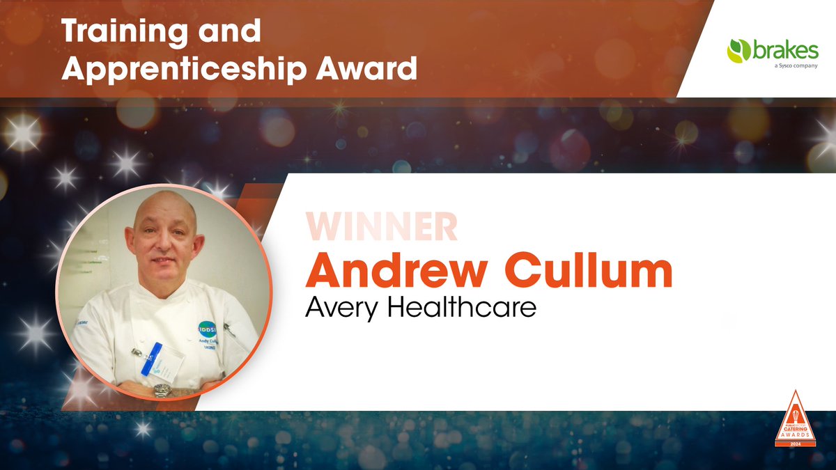 Now we move to the Training &amp; Apprenticeship Award sponsored by <a href="/Brakes_Food/">Brakes UK</a>. 

The winner is Andrew Cullum, @AveryHealthcarefor his outstanding work and commitment to delivering IDDSI training to chefs on modified meals. Congratulations Andrew!

#PSCAwards